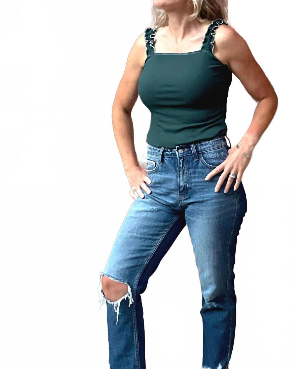 NEW HEM & THREAD ruffle tank body suit in green